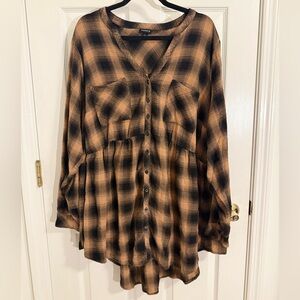 Torrid Brown and Black Babydoll Button Down Shirt
